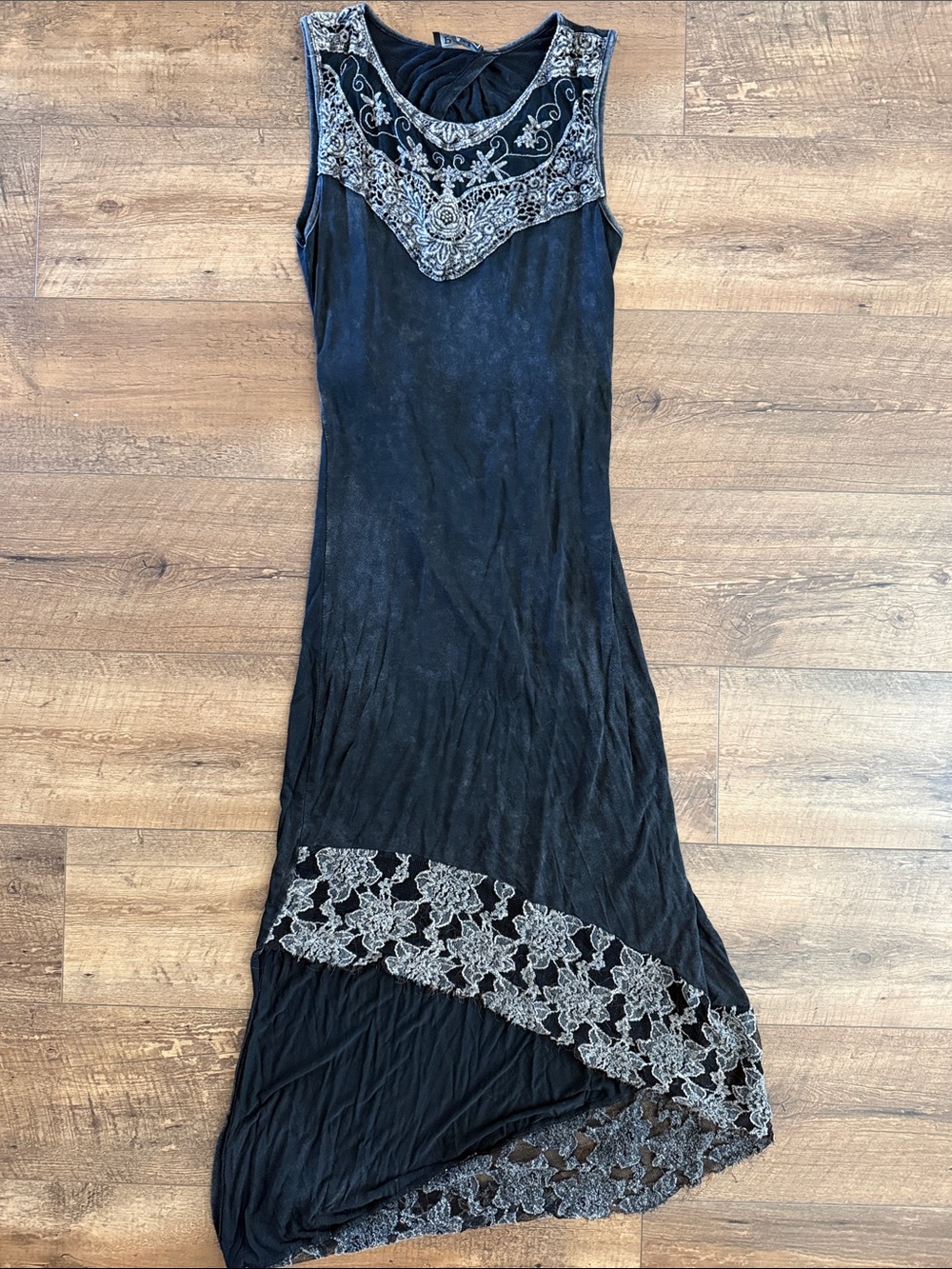 POL Black High-Low Dress with Silver Embroidery